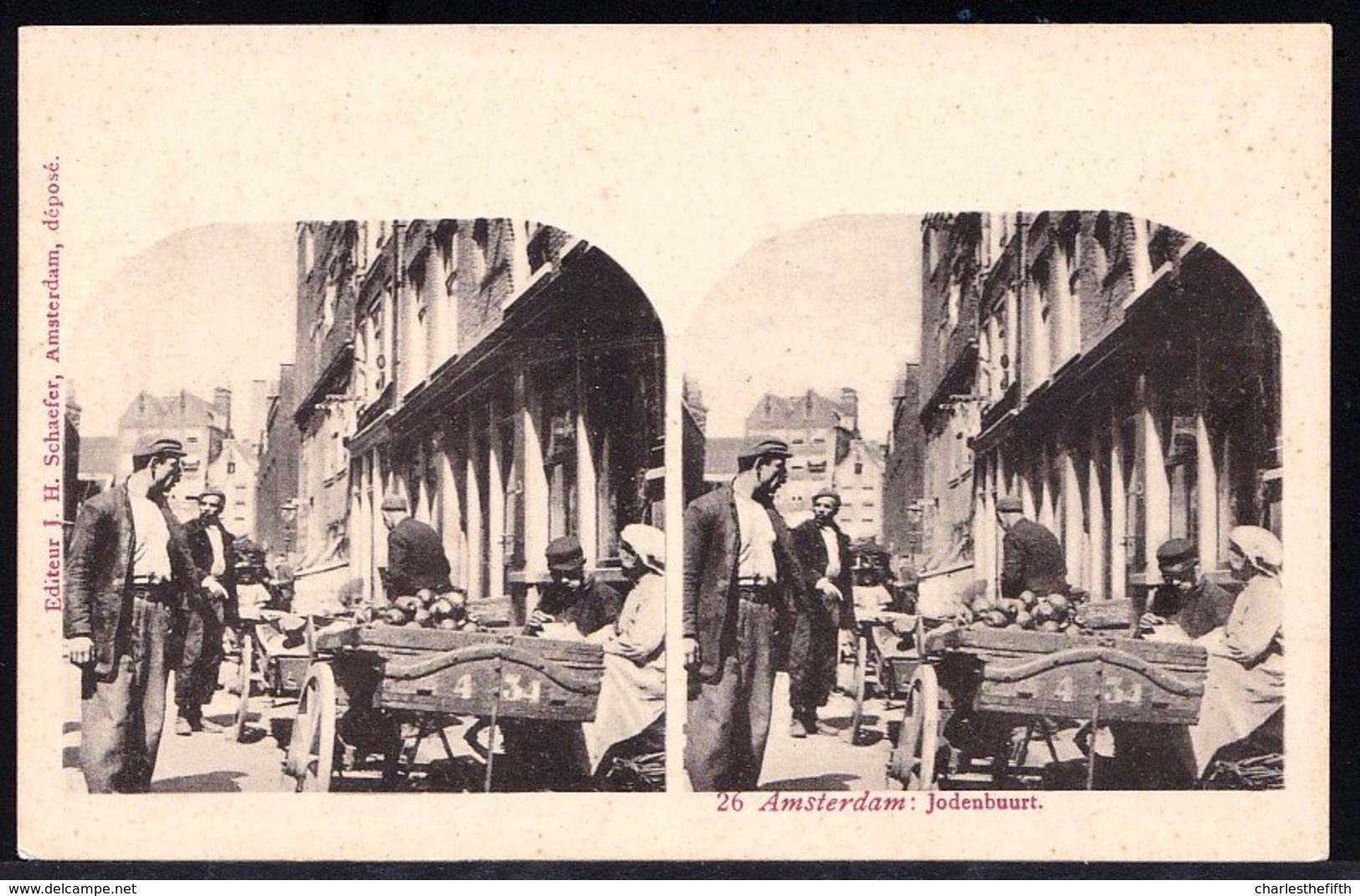 EXTR. RARE ** OLD STEREO POSTCARD JUDAICA JEWISH NEIGHBORHOOD HOLLAND AMSTERDAM ' JODENBUURT ' STREETLIFE ** - Judaika