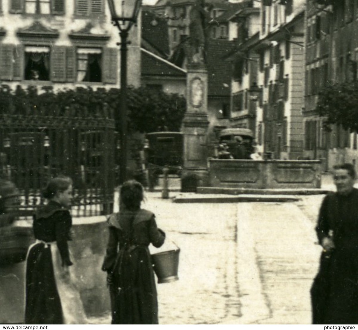 Suisse Stans Place Du Marche Dorfplatz Ancienne Photo Stereo Possemiers 1900 - Stereoscopic