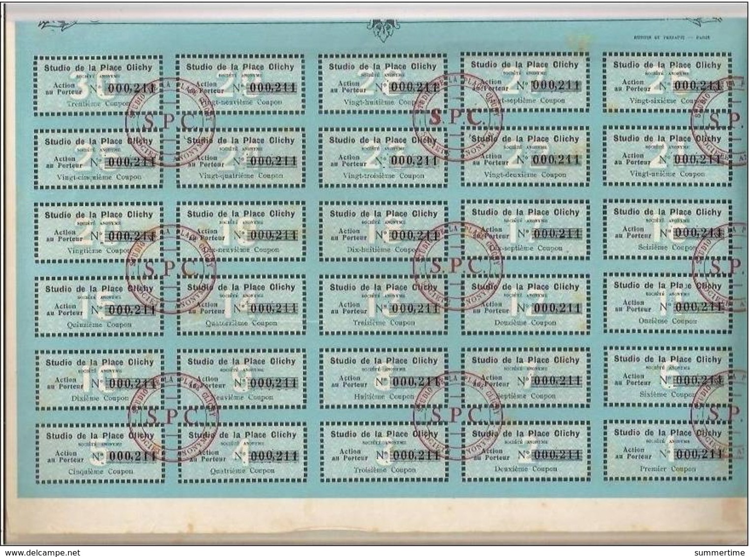 STUDIO  DE  LA  PLACE  CLICHY  /  ACTION  DE  500  FRANCS  /  CAPITAL  DIVISÉ  EN 700  ACTIONS  /  PARIS  1936 - S - V