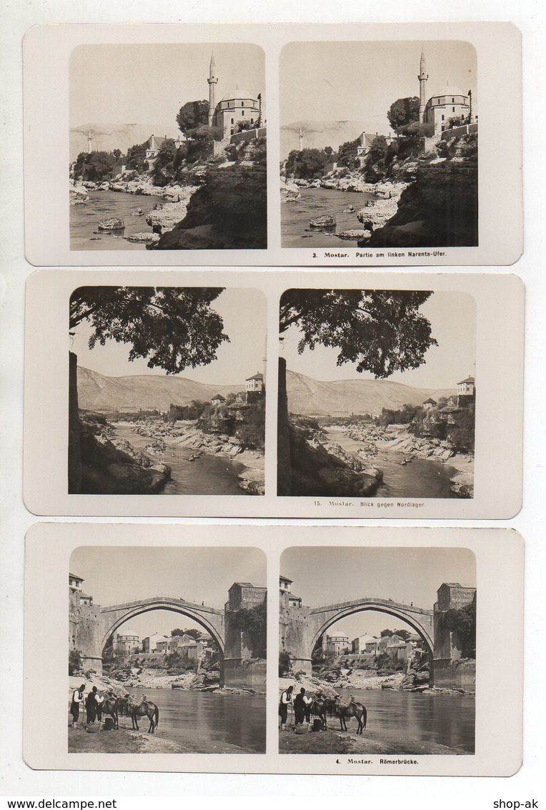 AK-2347/ 3 X  Mostar Bosnien  Stereofoto 1909  Photobrom Gesellsch., Wien  - Stereo-Photographie