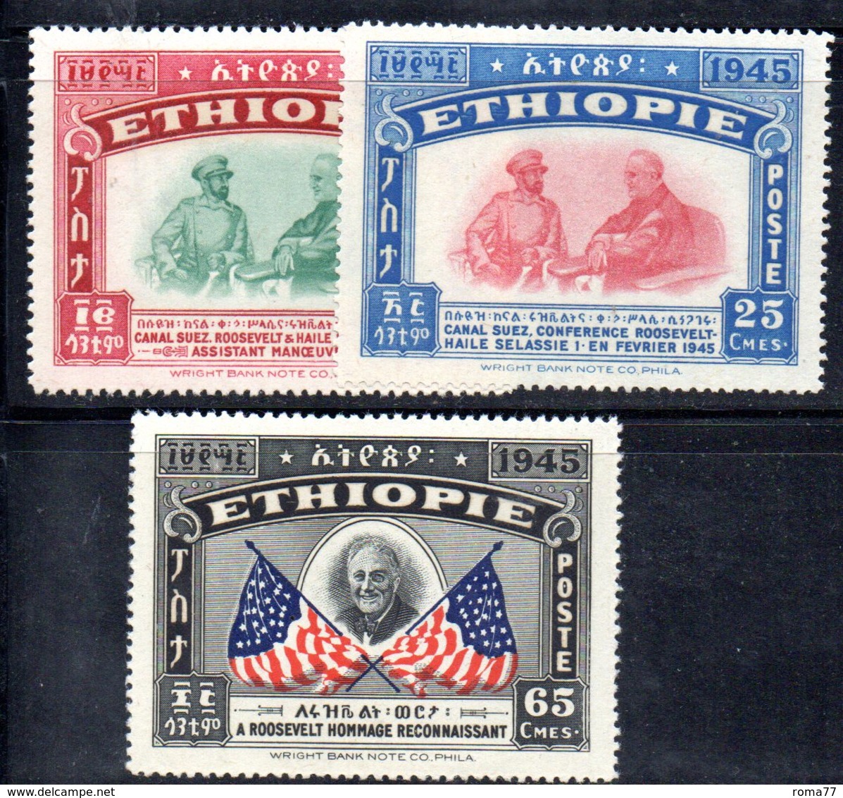 ETP222 - ETIOPIA 1947 , Serie  Yvert N. 250/252 ***  MNH (2380A).  Roosevelt - Etiopia