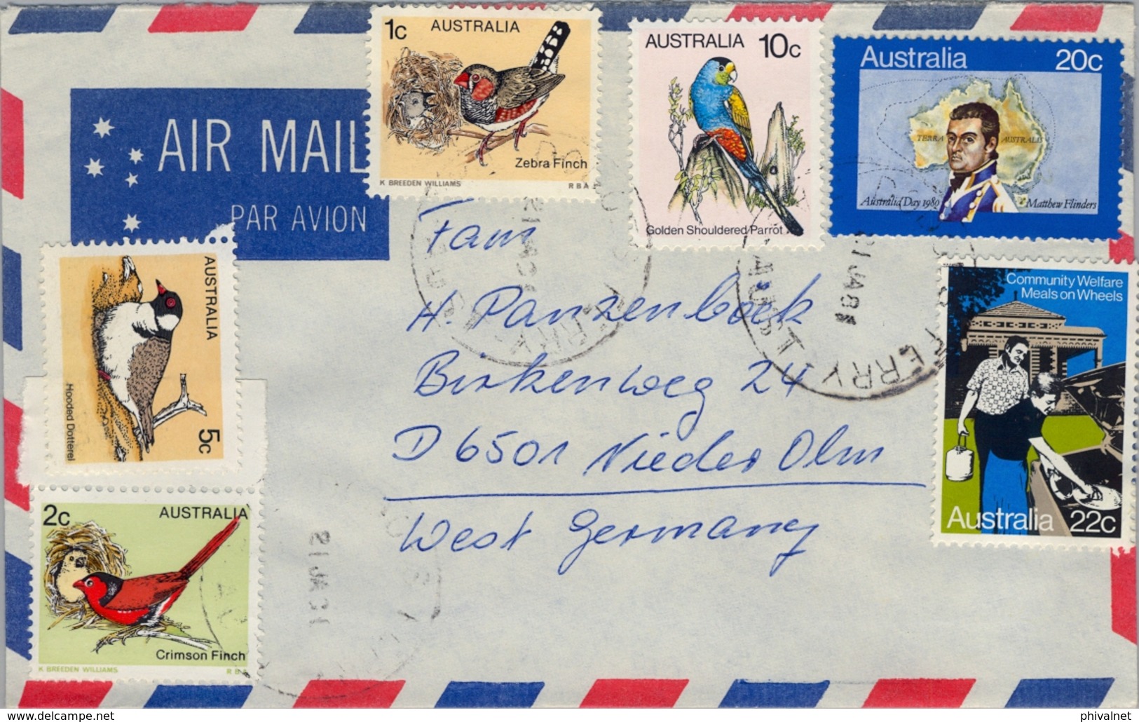 1981 , AUSTRALIA , CORREO AÉREO , DODGES FERRY - NIEDER OLM , SERIE BÁSICA - AVES Y SUS NIDOS - Cartas & Documentos