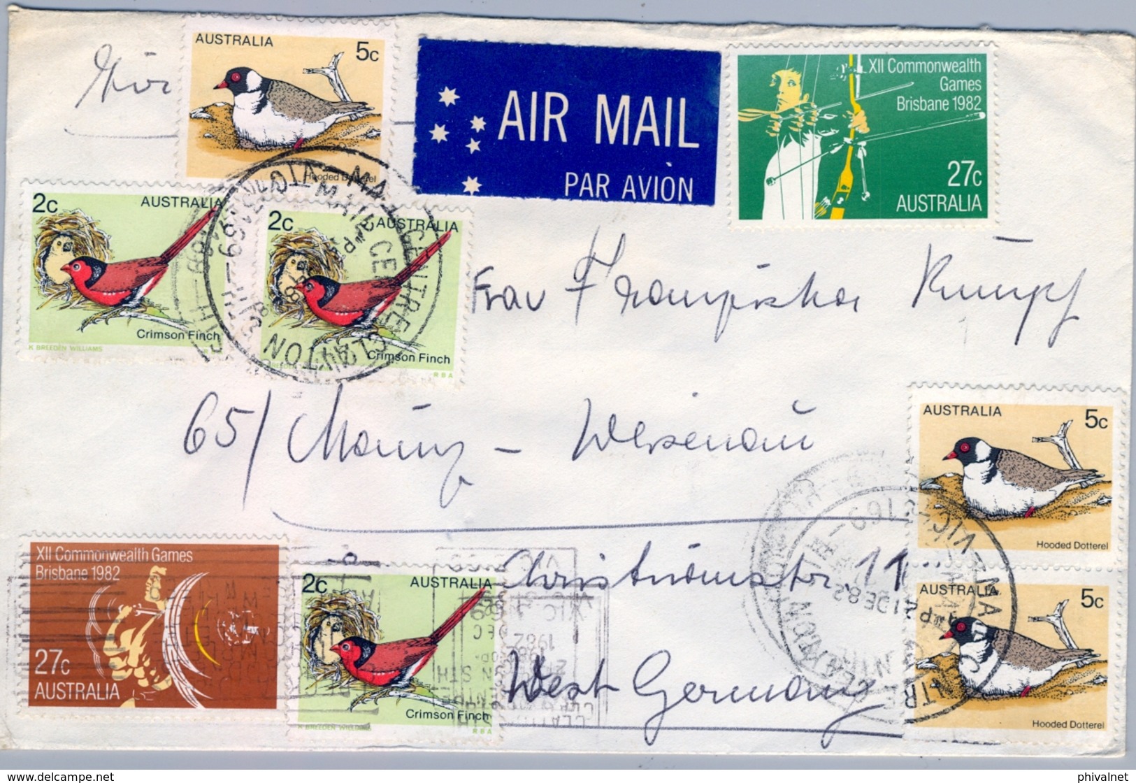 1982 , AUSTRALIA , CORREO AÉREO , CLAYTON CENTRE , SERIE BÁSICA - AVES , DEPORTES - Cartas & Documentos