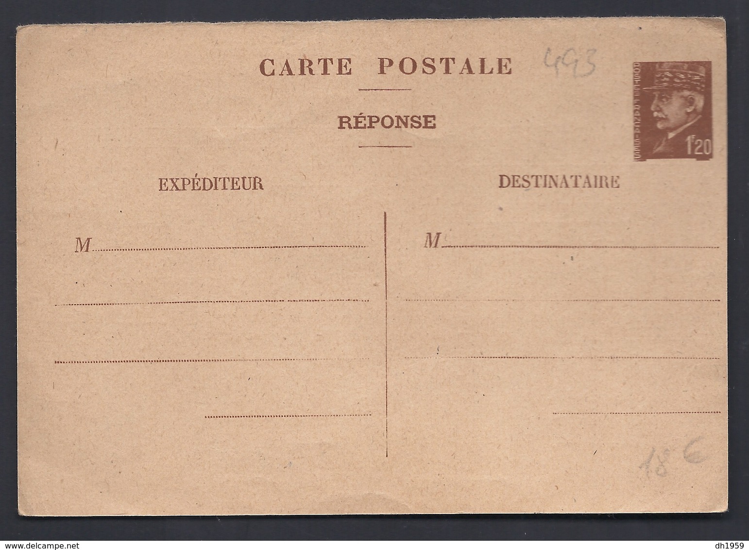 1f20 Brun CARTE POSTALE REPONSE EXTRAIT ACTE DE MARIAGE PETAIN  ENTIER POSTALE STATIONERY GANZSACHE - Andere & Zonder Classificatie