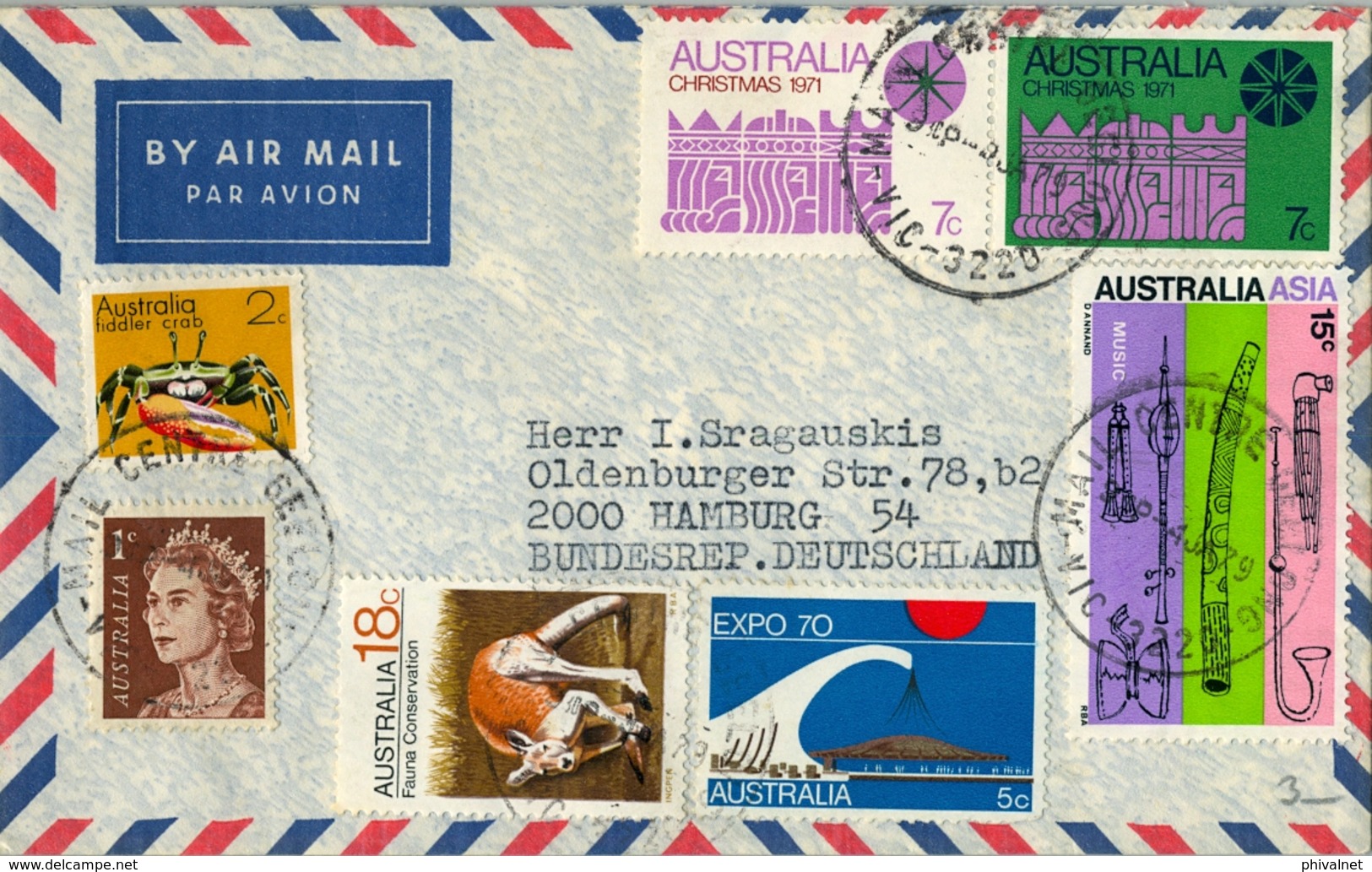 1979 , AUSTRALIA , CORREO AÉREO , BELL PARK - HAMBURGO , FRANQUEO MÚLTIPLE - Cartas & Documentos