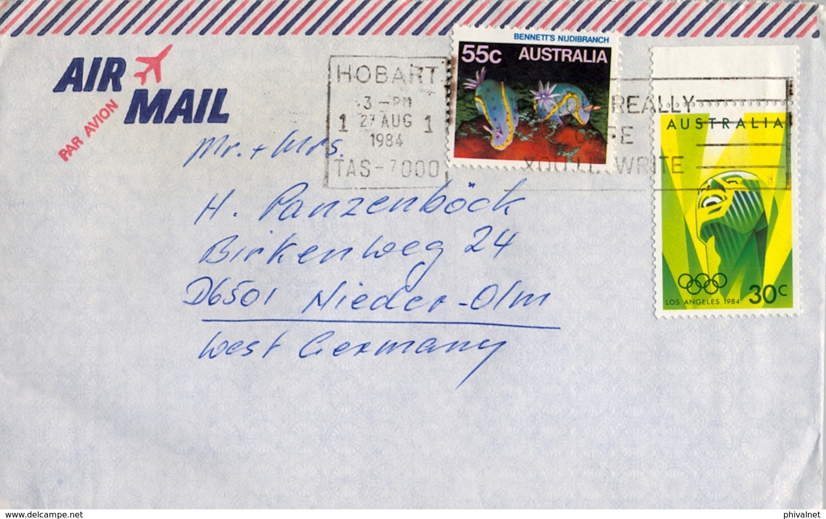 1984 , AUSTRALIA , CORREO AÉREO , HOBART - NIEDER OLM - Cartas & Documentos