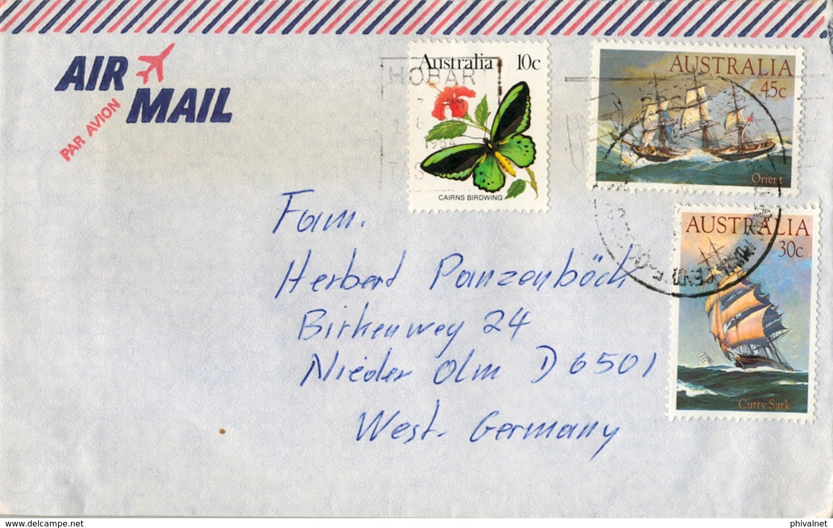 AUSTRALIA , CORREO AÉREO , HOBART - NIEDER OLM , BARCOS , MARIPOSAS - Cartas & Documentos