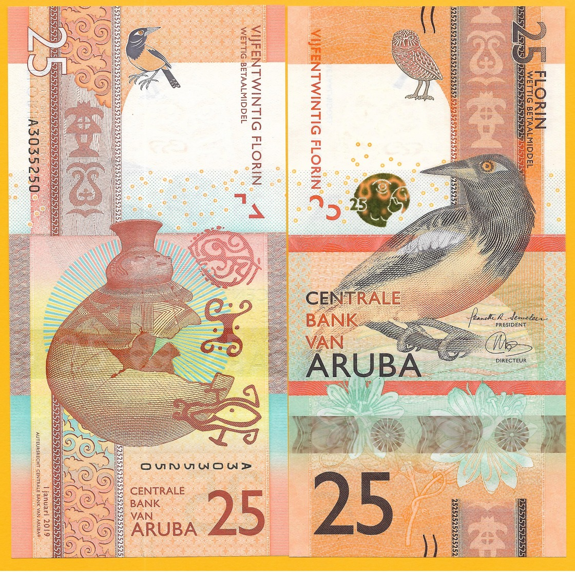 Aruba 25 Florin P-new 2019 UNC Banknote - Aruba (1986-...)