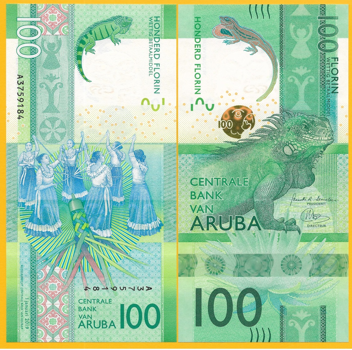 Aruba 100 Florin P-new 2019 UNC Banknote - Aruba (1986-...)