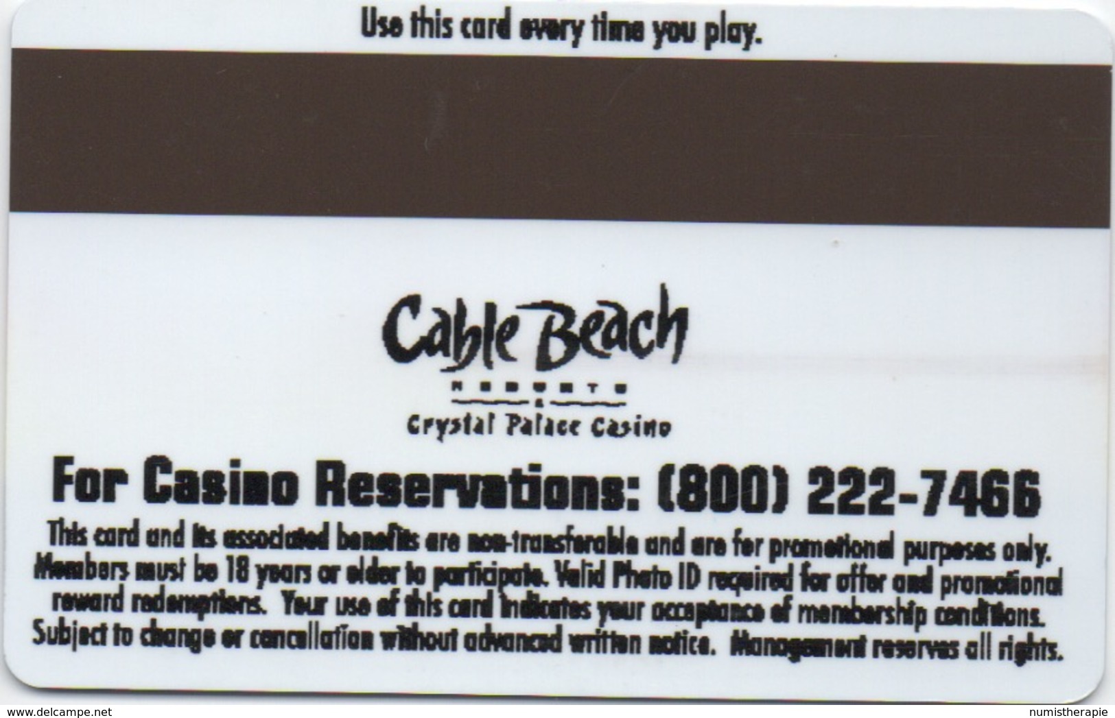 Bahamas : Carte Casino Passport Rewards : Cable Beach Crystal Palace Casino - Cartes De Casino