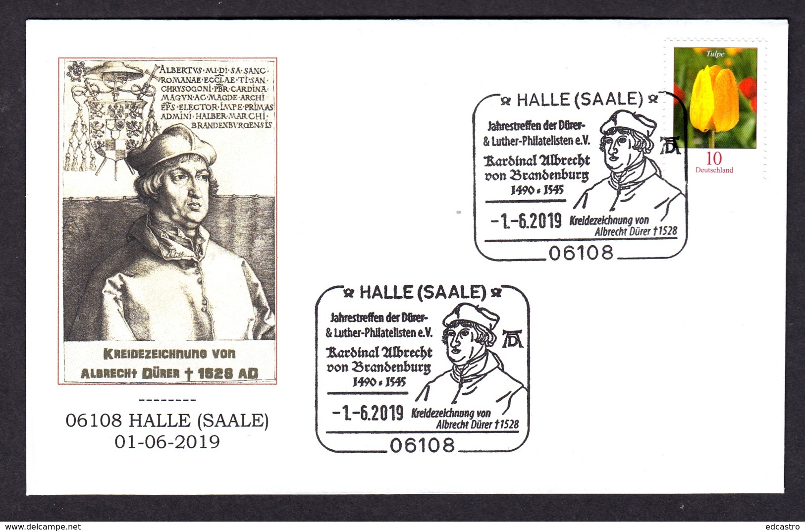 6.- GERMANY 2019 SPECIAL POSTMARK PAINTING OF ALBRECHT DURER- CARDINAL ALBRECHT  OF BRANDENBOURG - HALLE - SAALE - Otros & Sin Clasificación