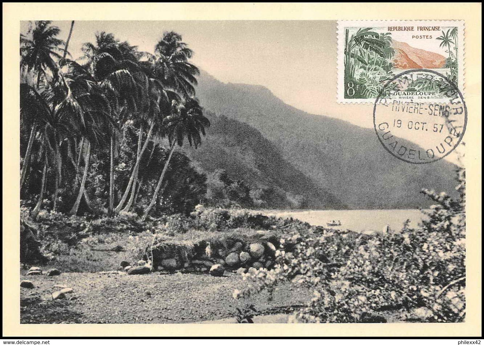 1153/ Carte Maximum (card) France N°1125 Rivière Sens à La Guadeloupe 1957 Fdc Premier Jour - 1950-1959