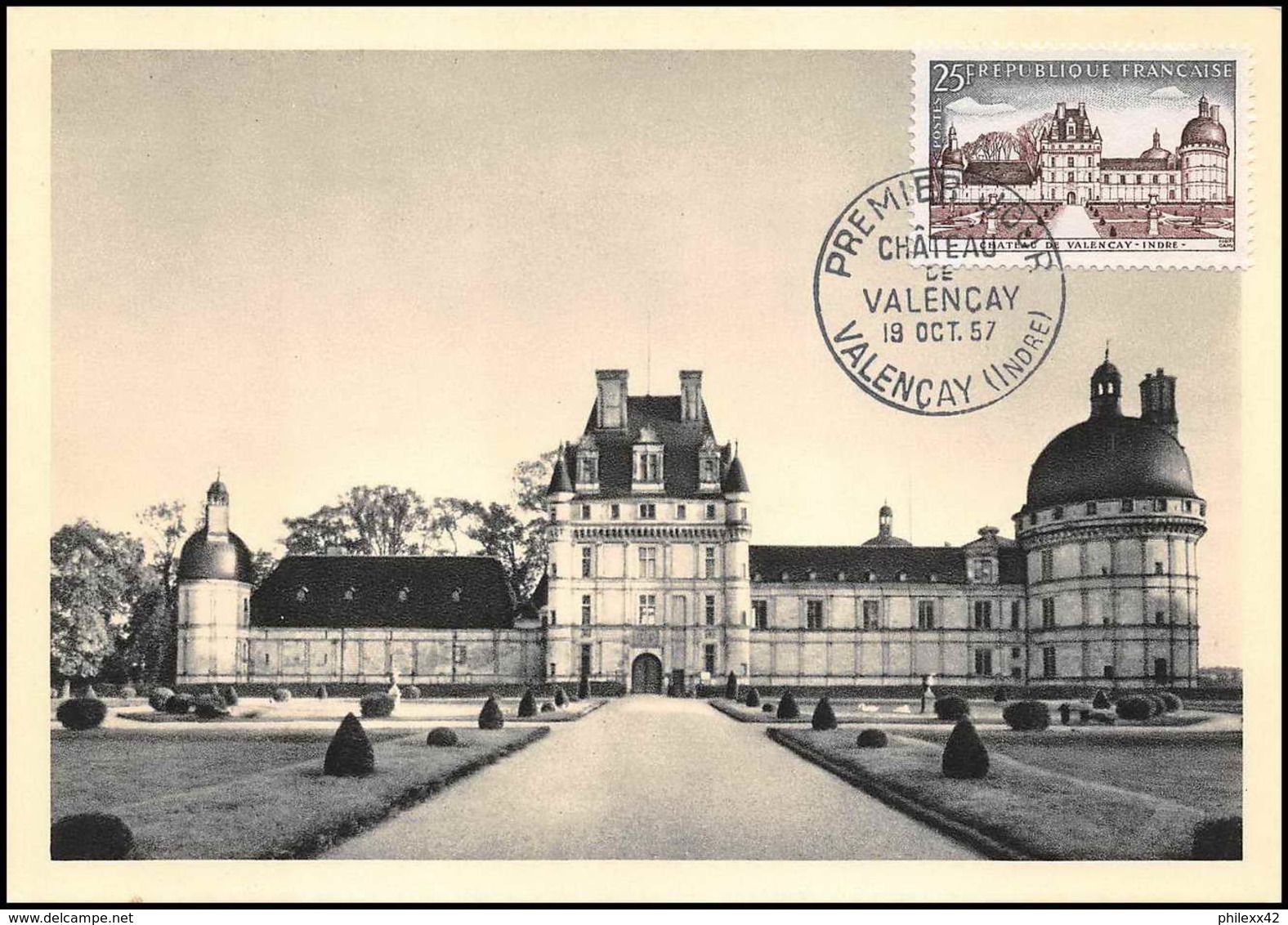 1163/ Carte Maximum (card) France N°1128 Château (castle) De Valençais Indre 1957 Fdc Premier Jour - 1950-1959