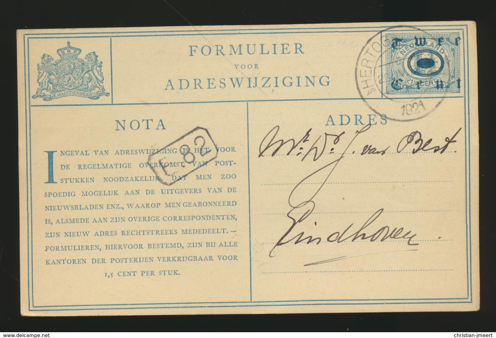 Adreswijziging 1921 - Entiers Postaux