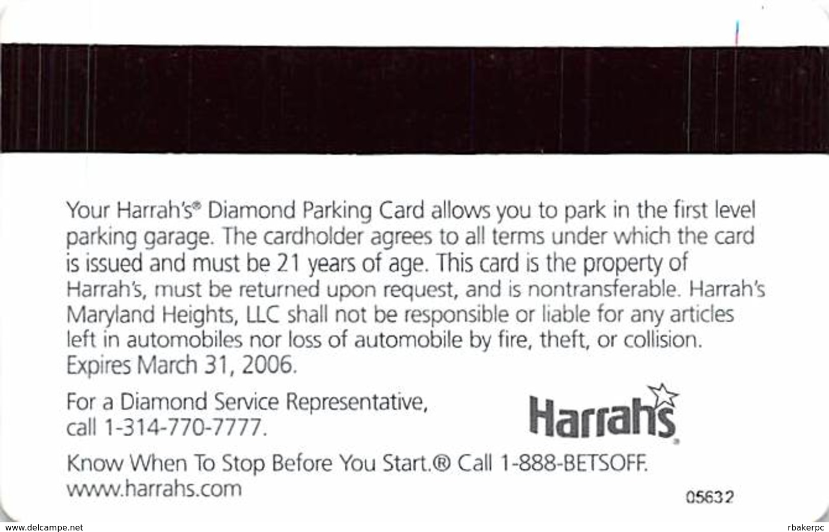 Harrah's Casino St. Louis, MO 2006 Diamond Parking Card  ...[RSC]... - Casino Cards