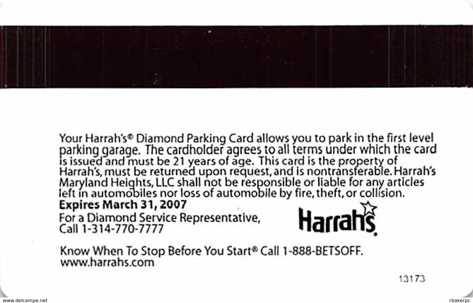 Harrah's Casino St. Louis, MO 2007 Diamond Parking Card  ...[RSC]... - Casino Cards