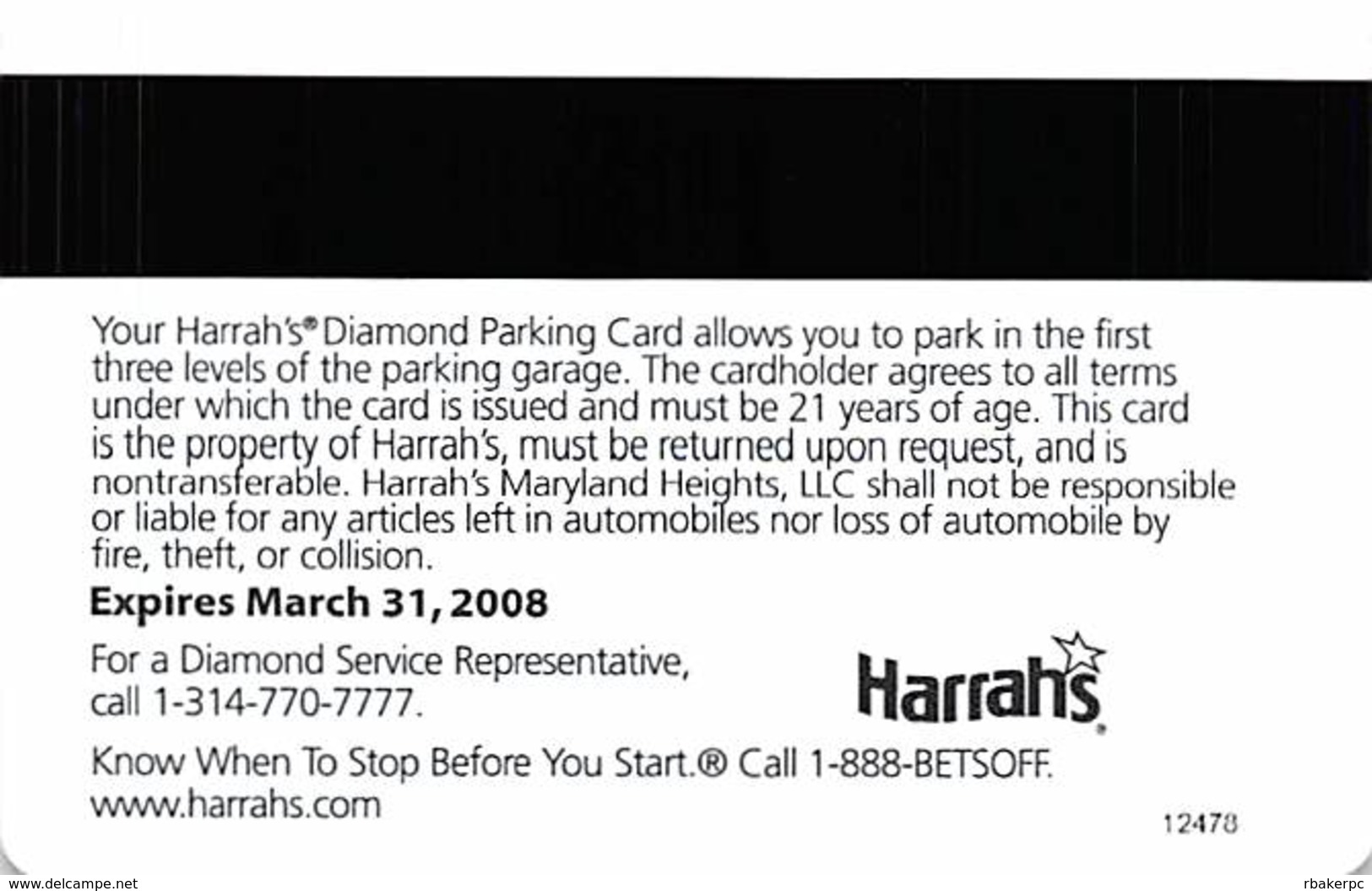 Harrah's Casino St. Louis, MO 2008 Diamond Parking Card  ...[RSC]... - Casinokarten