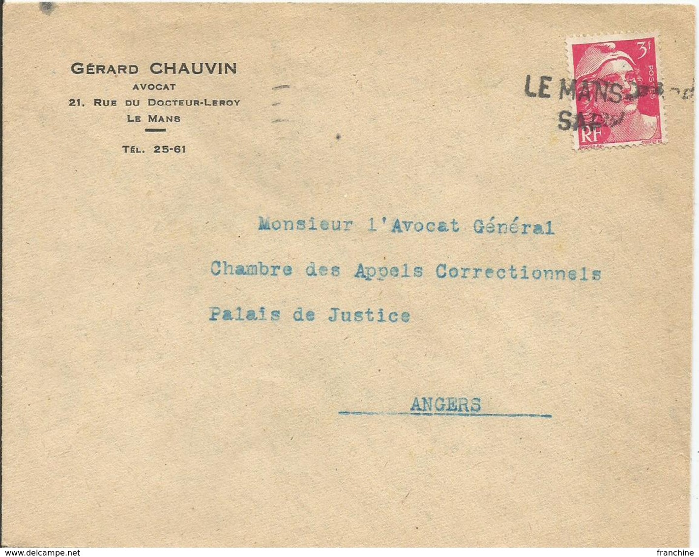 1946 - N° 716 SEUL Sur Lettre - Griffe : LE MANS - Cachets Manuels