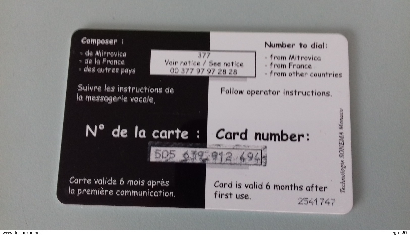 TELECARTE ECOPHONING GRISE - KAFOR -  Cartes à Usage Militaire