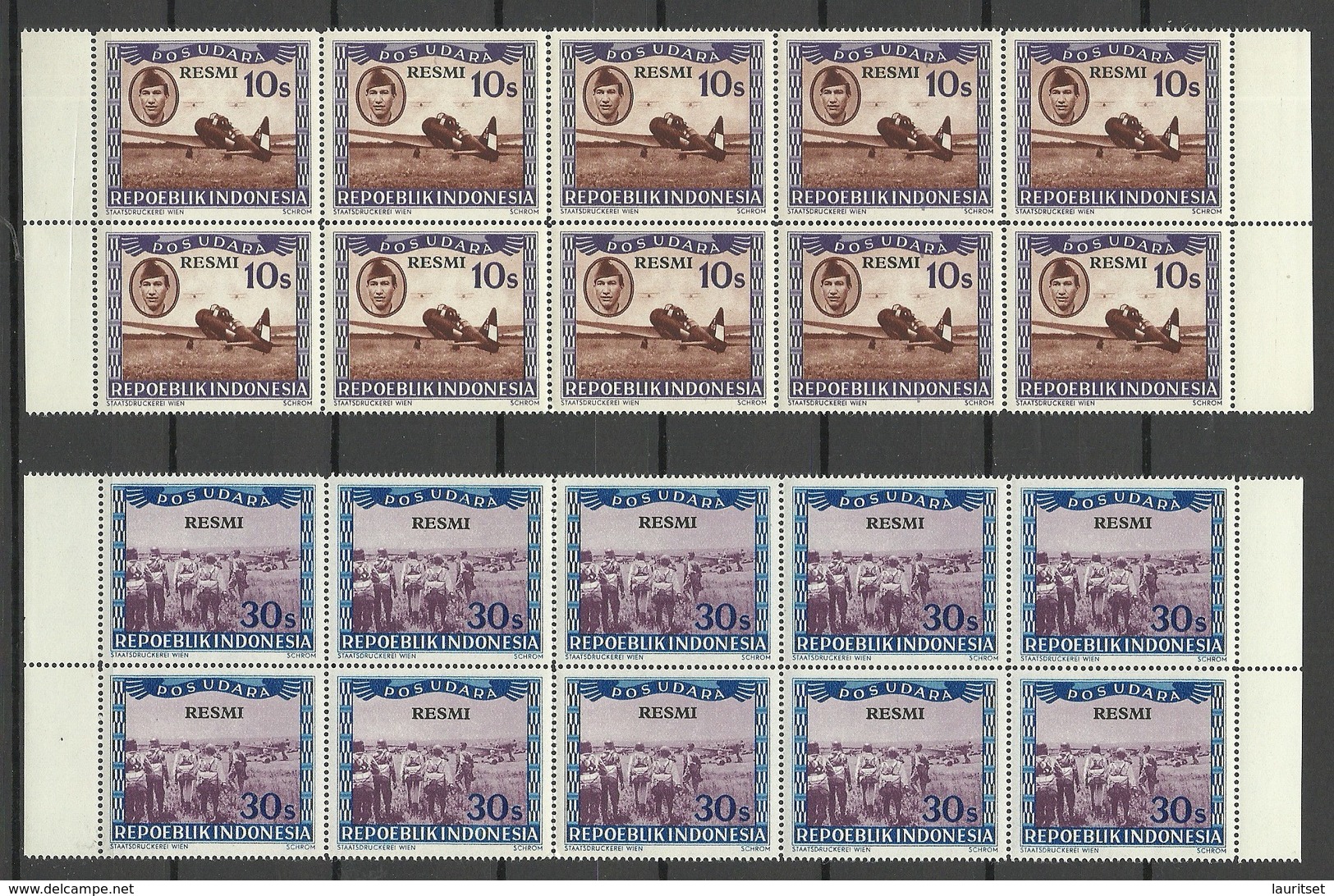 INDONESIEN Indonesia 1947/48 Local Post 4 Values From Michel 27 - 39 As 10-blocks MNH - Indonesië