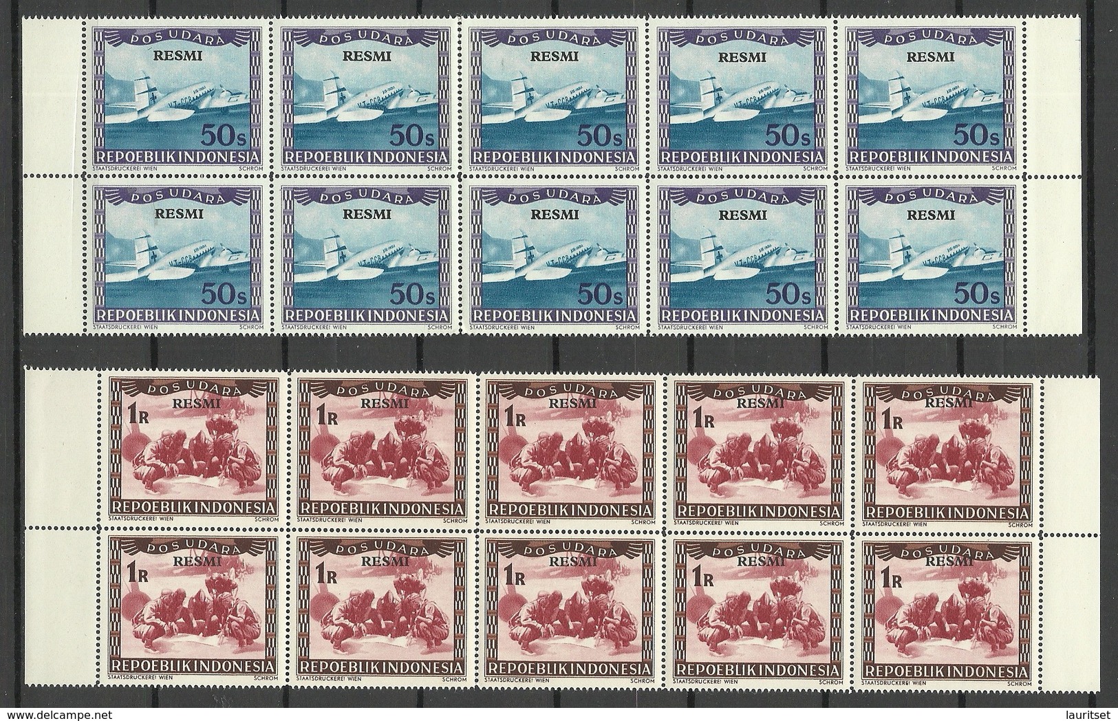 INDONESIEN Indonesia 1947/48 Local Post 4 Values From Michel 27 - 39 As 10-blocks MNH - Indonesië