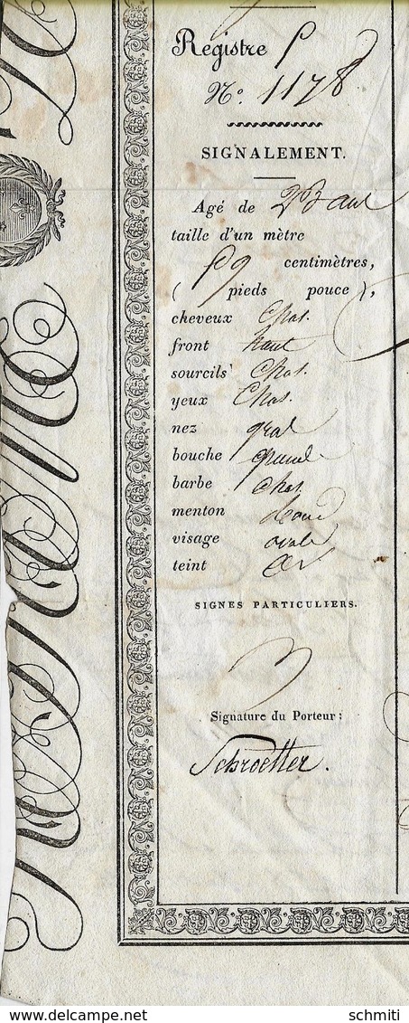 -PASSE-PORT Délivré à Paris Le 29/07/1826 à  Mr. Schroetter. Voir Les Passages Côté Verso(en Meurthe - 1800 – 1899