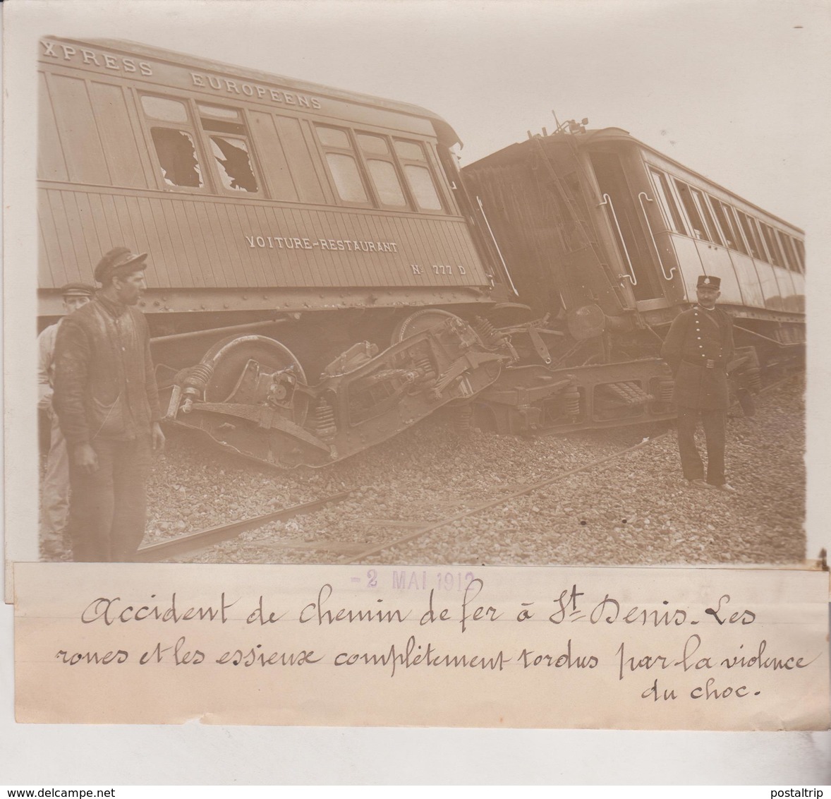 ACCIDENT DE CHEMIN DE FER A ST DENIS  EXPRESS EUROPÉENS  18*13CM Maurice-Louis BRANGER PARÍS (1874-1950) - Trenes