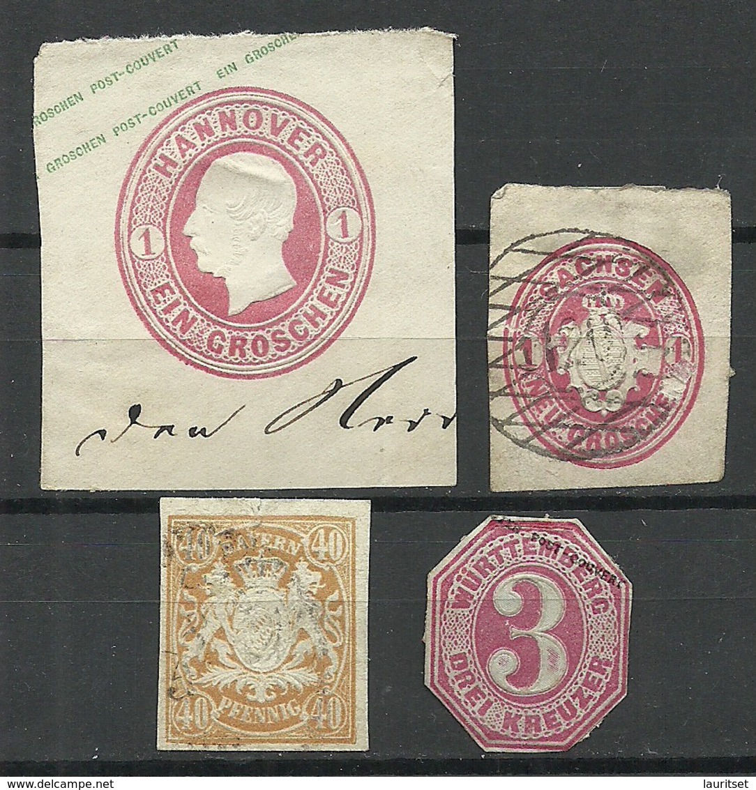 Altdeutschland Old German States, 4 Postal Stationery Cut Outs Ganzsachen-Ausschnitte O - Sonstige & Ohne Zuordnung