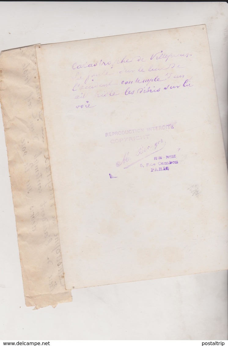 CATASTROPHE DE VILLEPREUX CHEMIN DE FER L'ACCIDENT 18*13CM Maurice-Louis BRANGER PARÍS (1874-1950) - Trenes