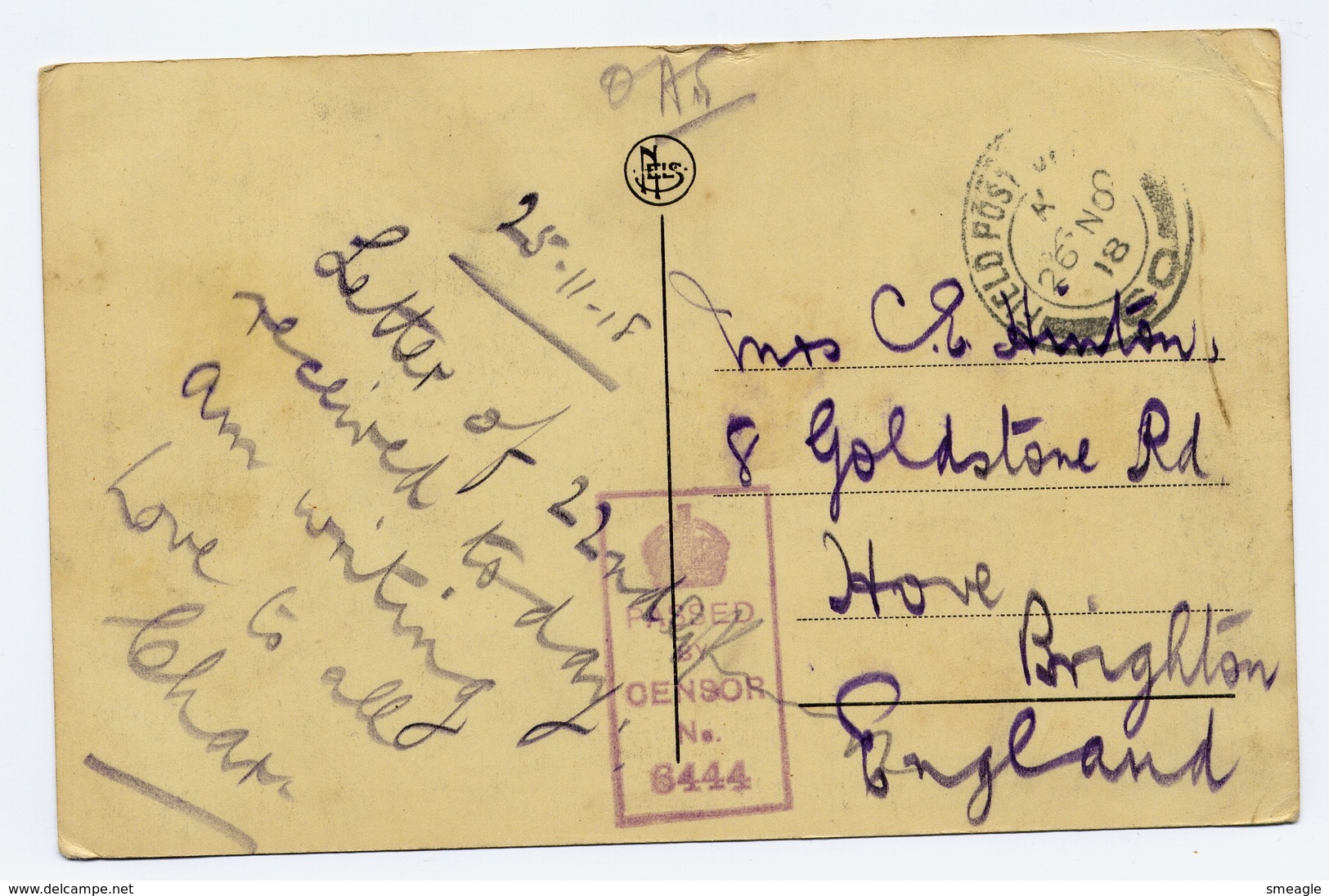 Picture Postcard Tournai Belgium 1918 Censor 6444 Field Post Office S0 - Guerre 1914-18