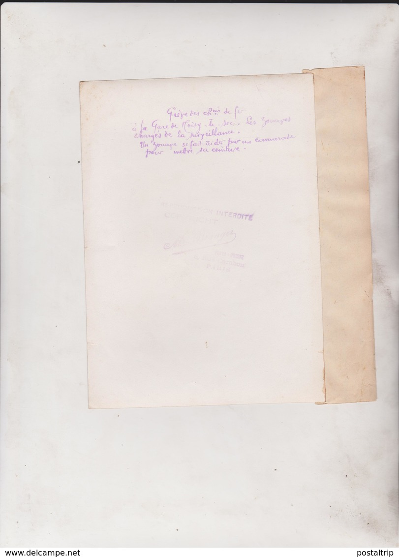 1910 GRÈVE DES CHEMINS DE FER ZOUAVES GARE NOISY LE SEC  LIGNE DE L'EST 18*13CM Maurice-Louis BRANGER PARÍS (1874-1950) - Trenes