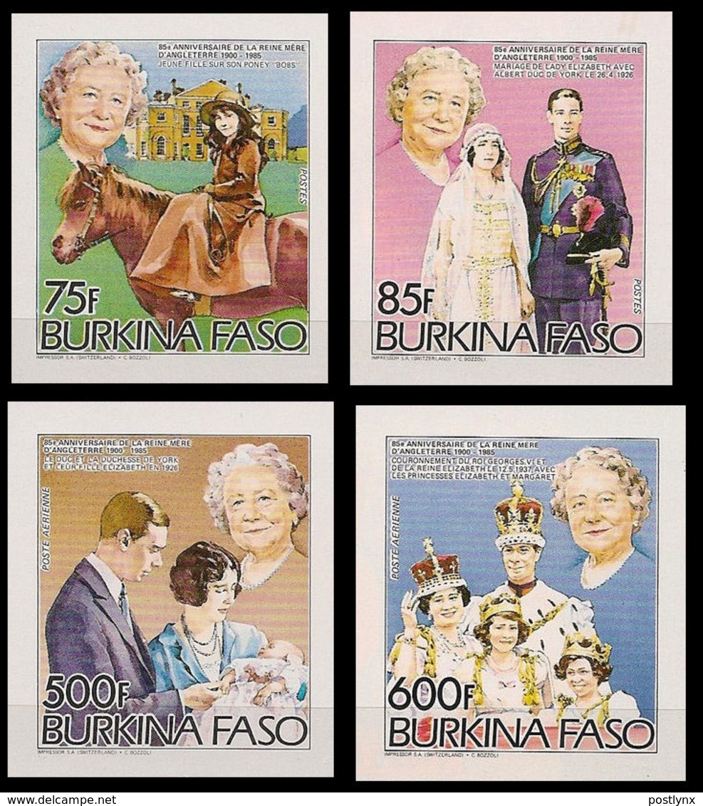 BURKINA FASO 1985 Queen Mother IMPERF.SET:4 Stamps - Burkina Faso (1984-...)