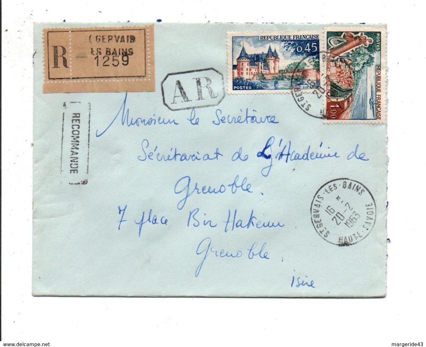 AFFRANCHISSEMENT COMPOSE SUR LETTRE RECOMMANDEE AR DE SAINT GERVAIS LES BAINS HAUTE SAVOIE 1963 - 1961-....