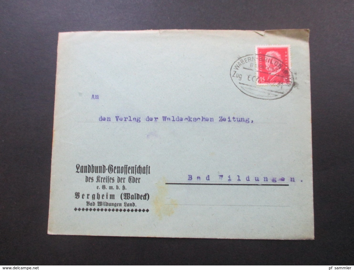 DR 1931 Hindenburg Nr. 414 EF Bahnpost Stempel Wabern - Brilon (Wald) Zug 664 Landbung Genossenschaft Des Kreises Der Ed - Briefe U. Dokumente