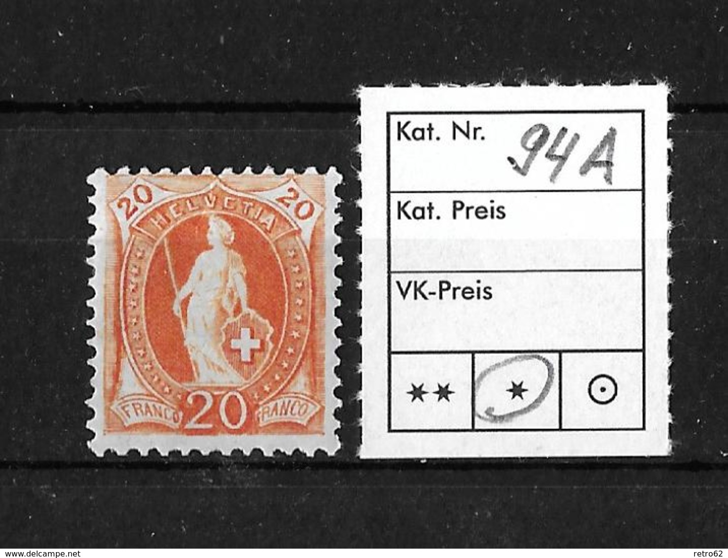 1882 - 1906 STEHENDE HELVETIA Gezähnt →  SBK-94A* - Unused Stamps