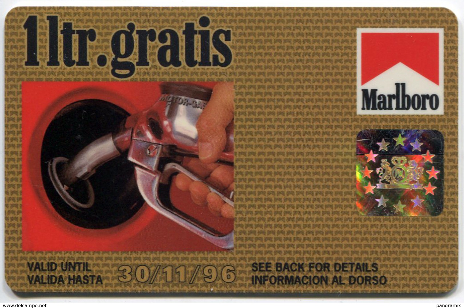 Telecarte °_ Gibraltar-voiture-Litre Gratis-Marlboro-30/11/1996-R/V ° Gibraltar Solamente - Gibraltar