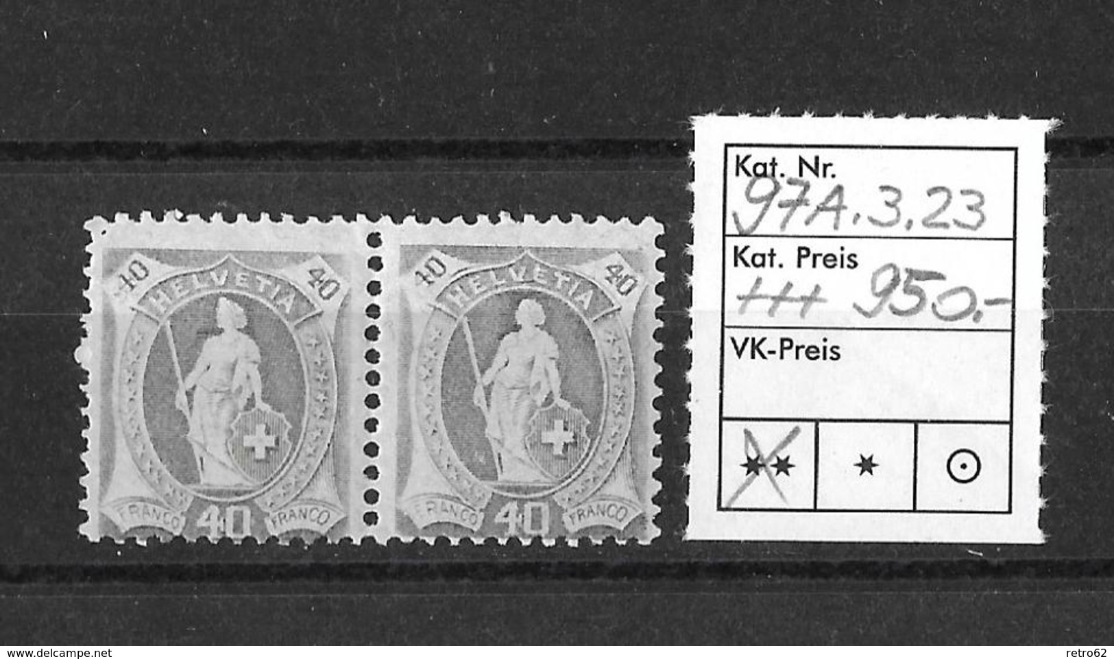 1882 - 1906 STEHENDE HELVETIA Gezähnt →  SBK- 2 X 97A* / Abart 3.23 Fehlendes Diadem & Retouche    ►RAR◄ - Unused Stamps