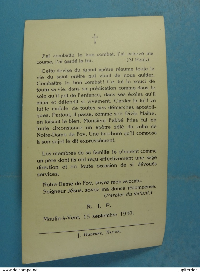 Abbé Félix Fries Curé émérite Grez-Doiceau 1860 Dinant, Foy-Notre-Dame, Neffe, Noeux-les-Mines 1940 - Images Religieuses