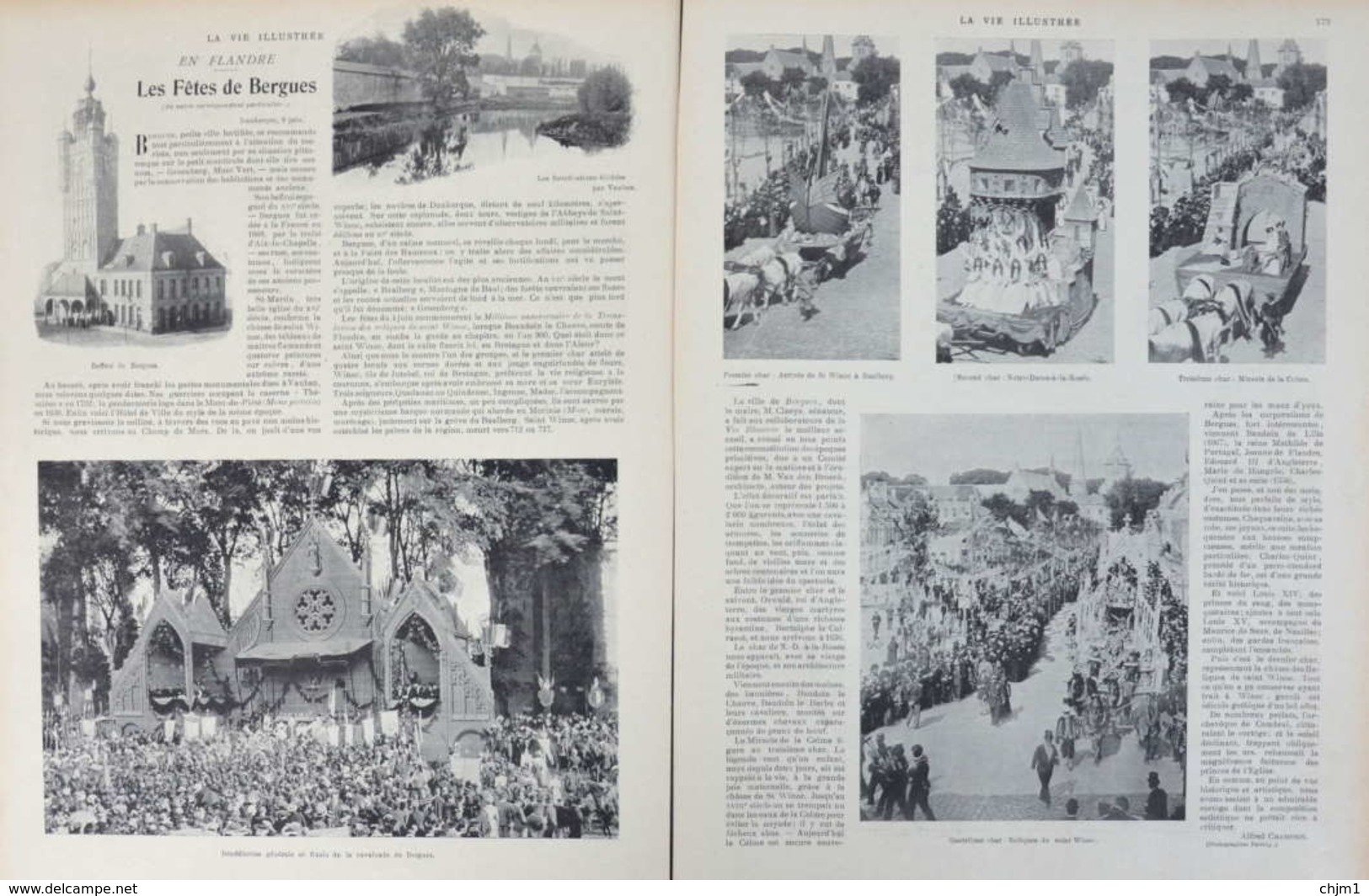 Les Fêtes De Bergues - Premier Char, Arrivée De St. Winoc à Baalberg - Deux Pages Originaux 1900 - Documenti Storici