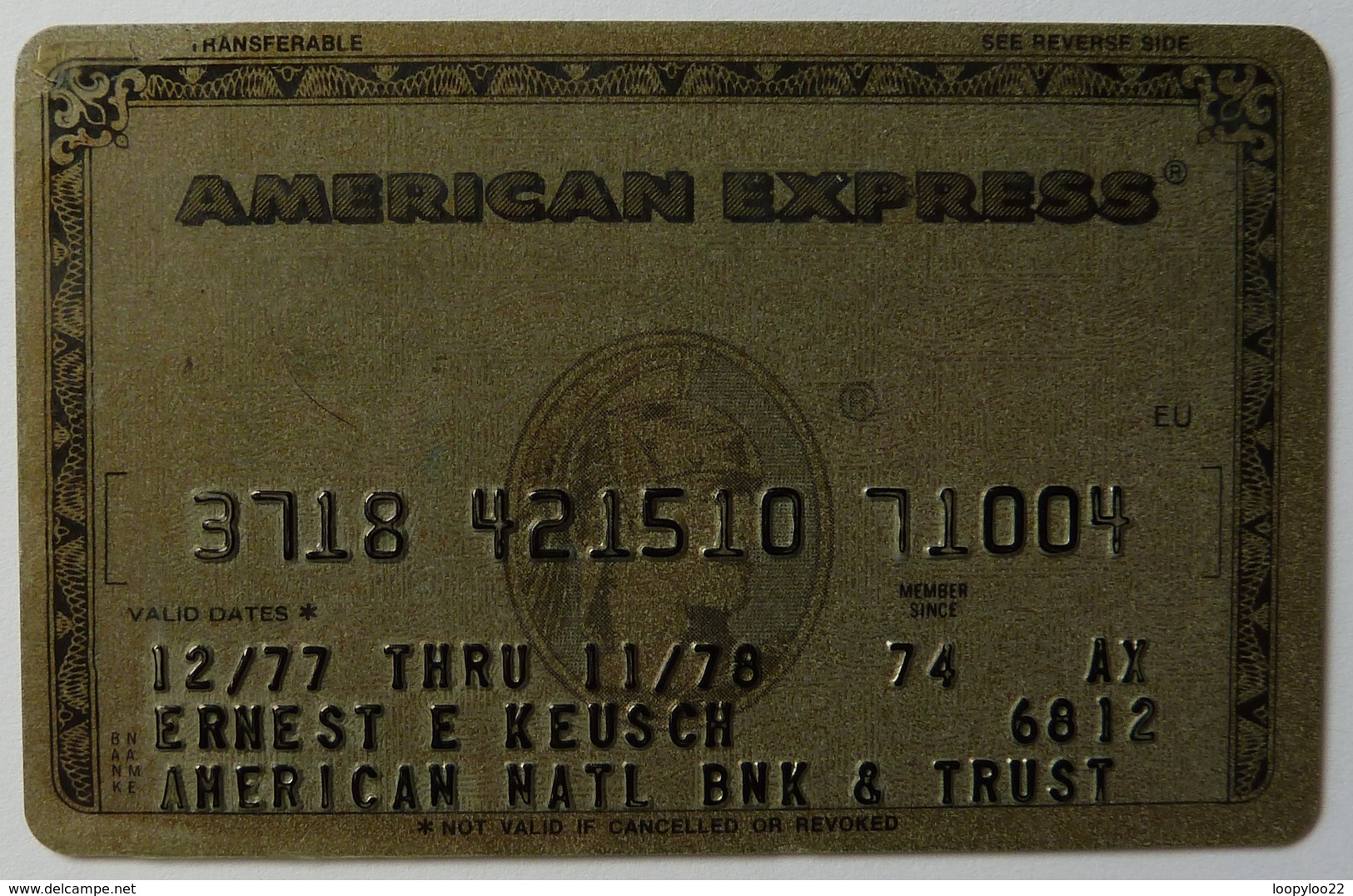 USA - Credit Card - American Express - American National Bank & Trust - Exp 11/78 - Used - Geldkarten (Ablauf Min. 10 Jahre)