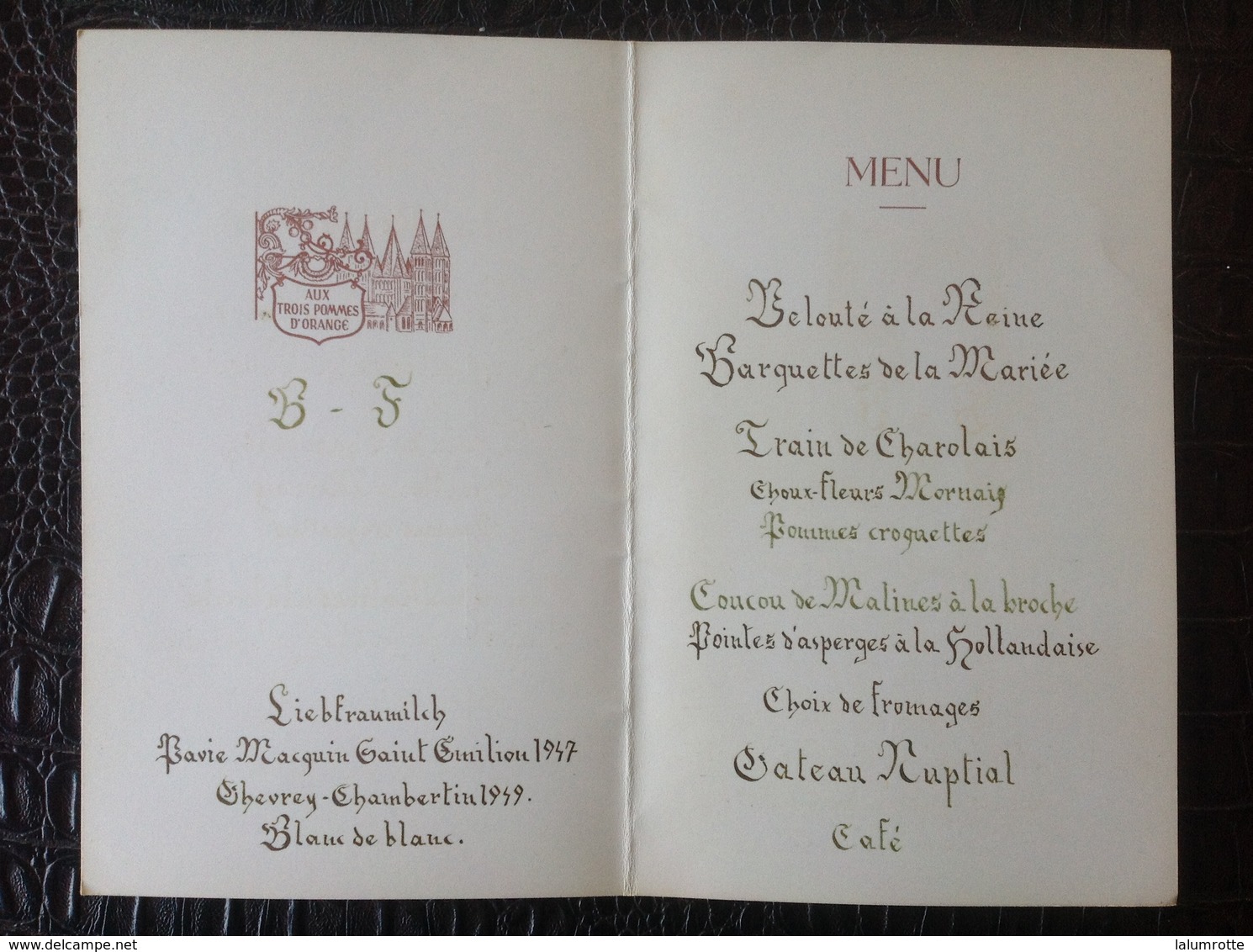 Menu. 55. Le Restaurant Aux Trois Pommes D'Orange En 1956 - Menus