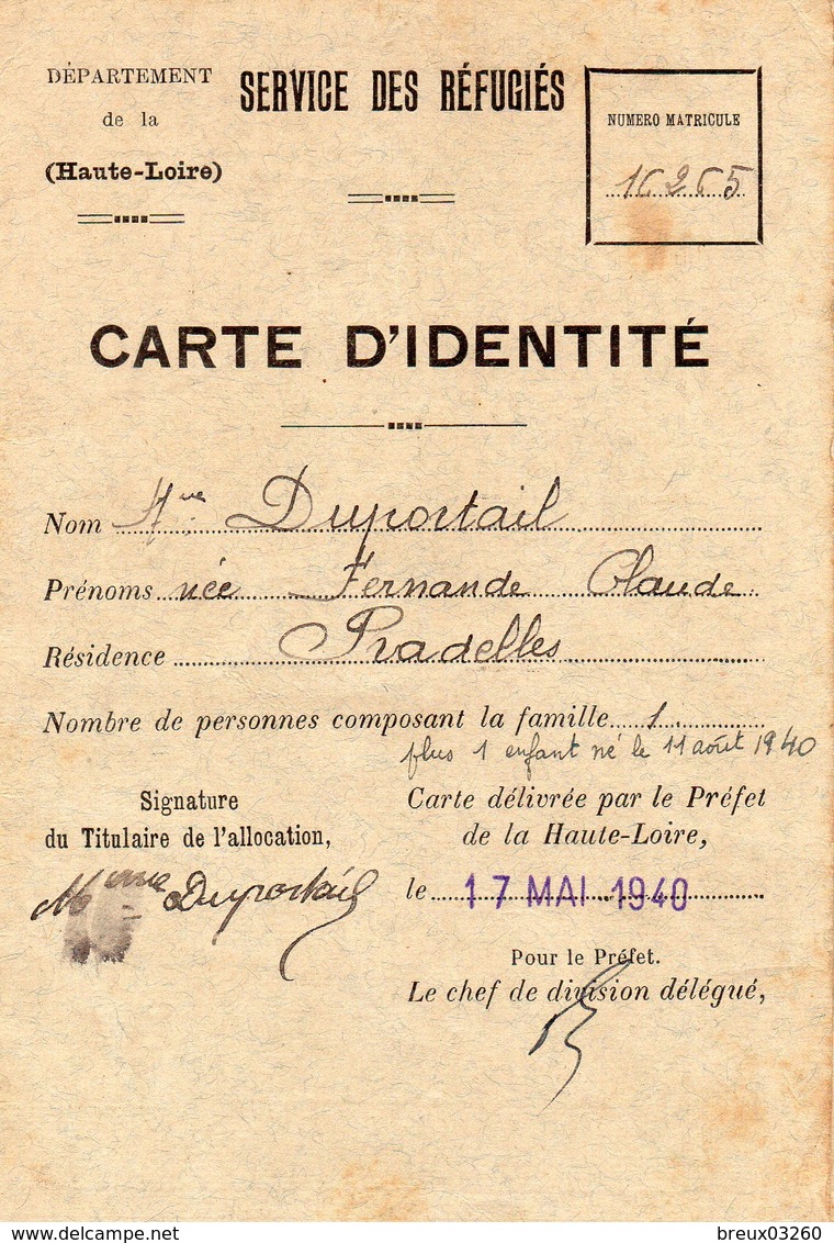 Document- " Service Des Réfugiés"-   Carte D'Identité - Documenti