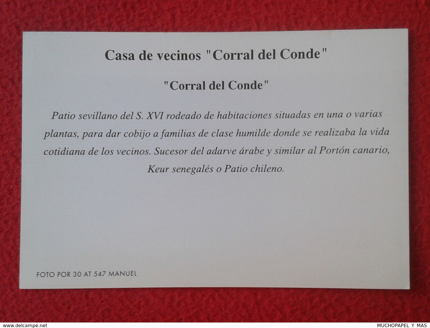 POSTAL POST CARD QSL RADIOAFICIONADOS RADIO AMATEUR SEVILLA CASA DE VECINOS CORRAL DEL CONDE SIMILAR A PATIO CHILE...... - Otros & Sin Clasificación