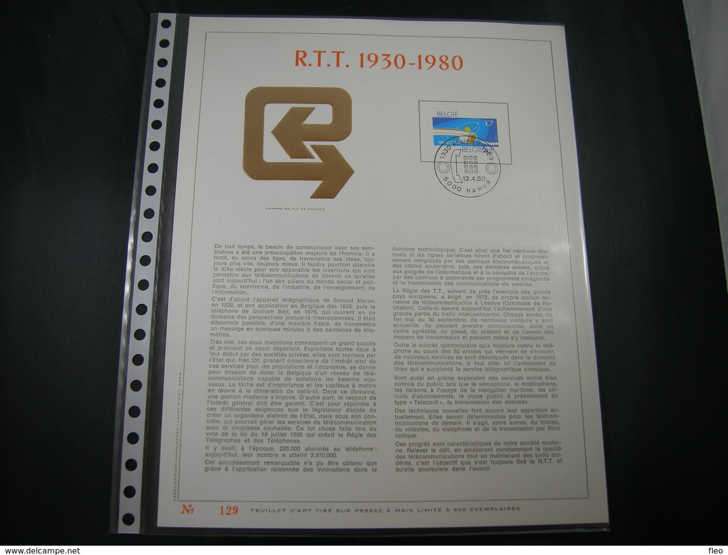 BELG.1980 1969 Filatelic Gold Card FR. : " R.T.T. 1930-1980 " - 1971-1980