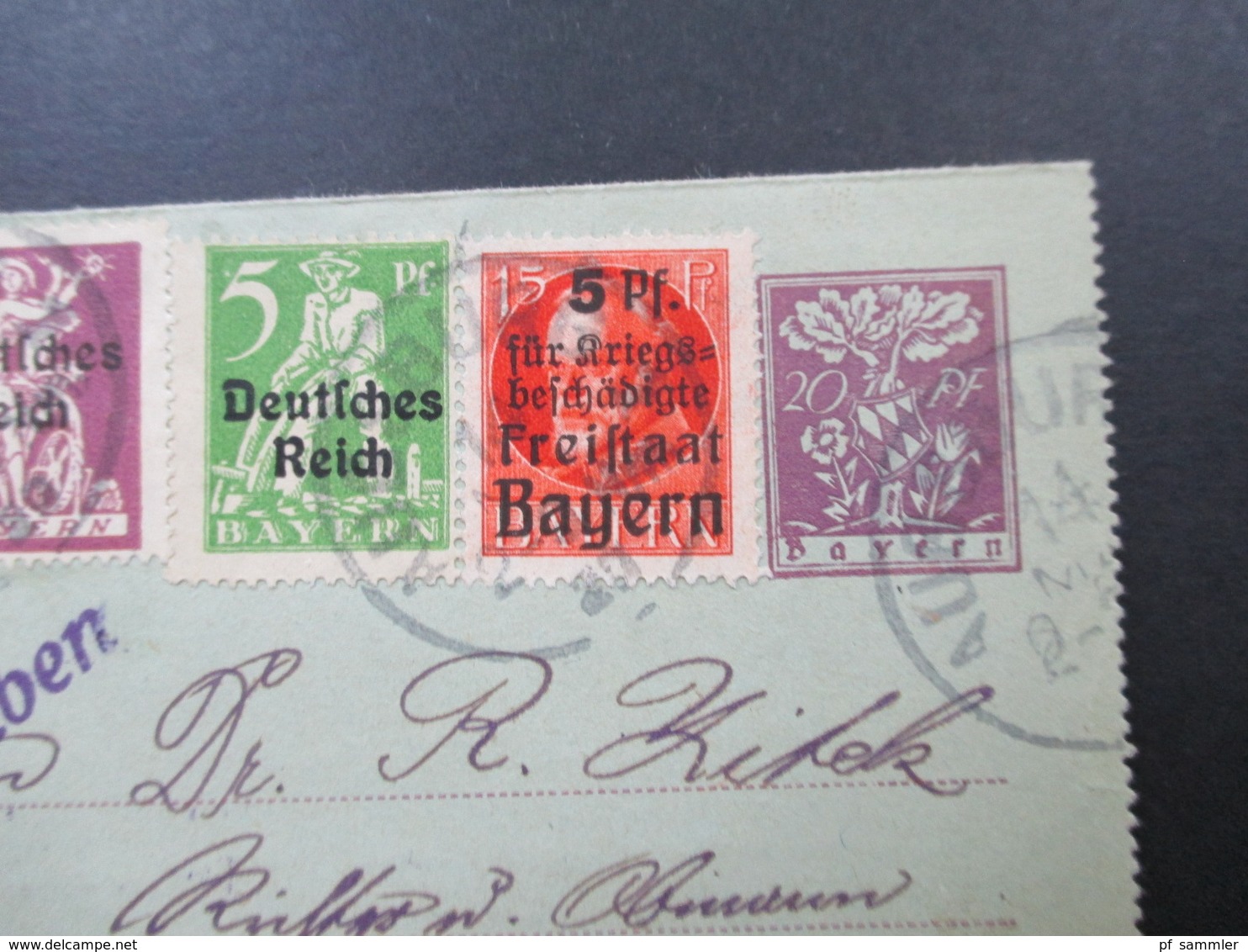 Bayern 1920 Kartenbrief K12 Mit 11 Zusatzfrankaturen MiF Deutsches Reich / Bayern Abschied Nr. 120 Oberrand Einschreiben - Entiers Postaux