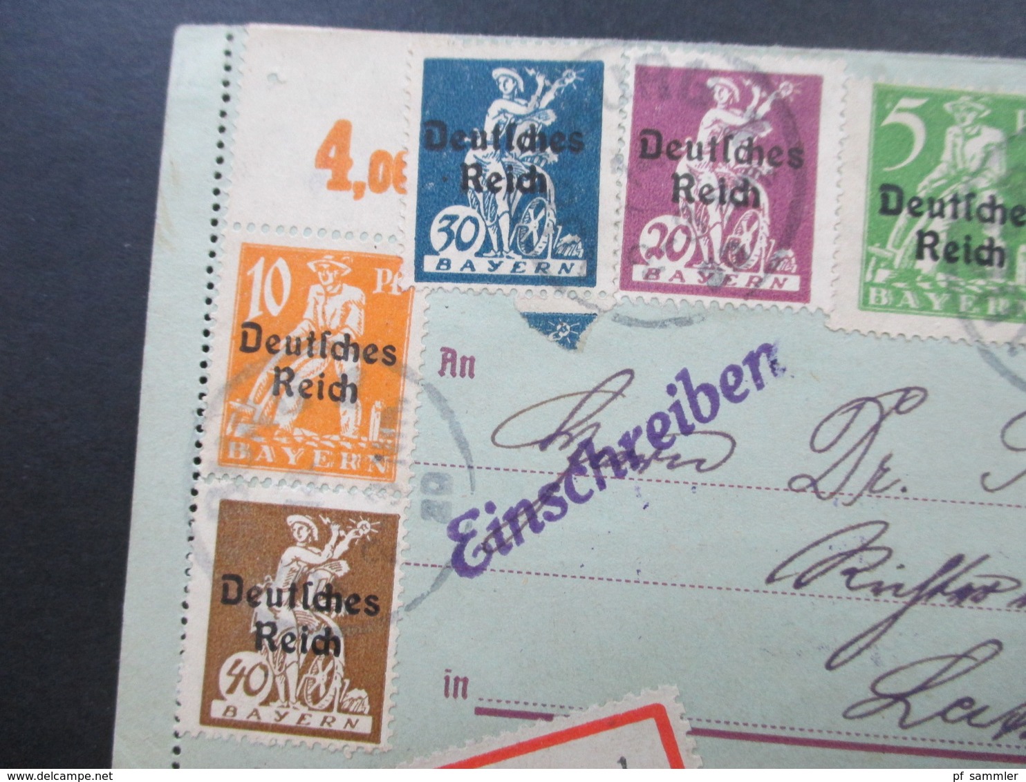 Bayern 1920 Kartenbrief K12 Mit 11 Zusatzfrankaturen MiF Deutsches Reich / Bayern Abschied Nr. 120 Oberrand Einschreiben - Interi Postali