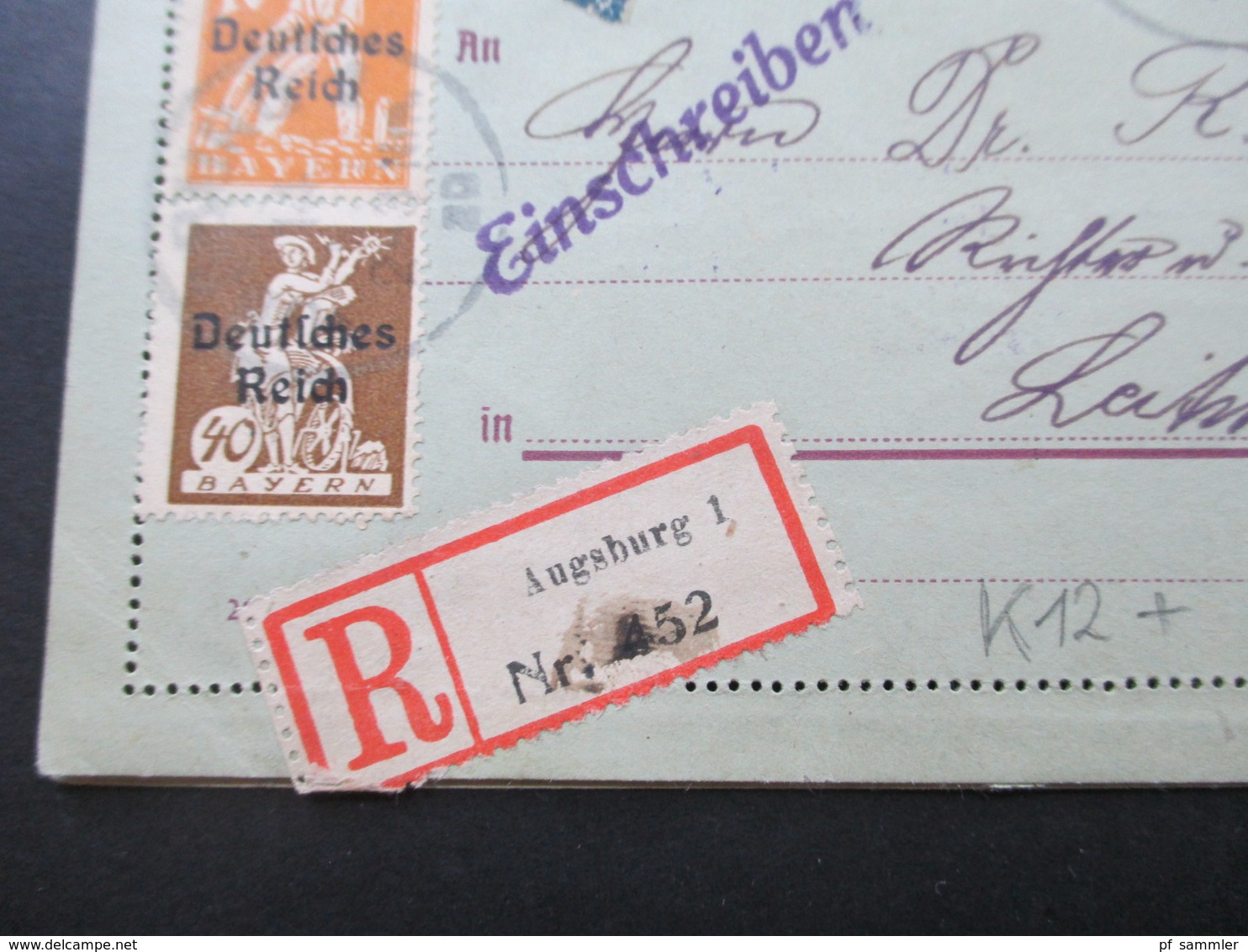 Bayern 1920 Kartenbrief K12 Mit 11 Zusatzfrankaturen MiF Deutsches Reich / Bayern Abschied Nr. 120 Oberrand Einschreiben - Interi Postali