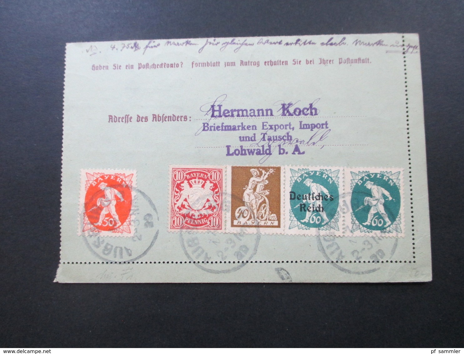 Bayern 1920 Kartenbrief K12 Mit 11 Zusatzfrankaturen MiF Deutsches Reich / Bayern Abschied Nr. 120 Oberrand Einschreiben - Interi Postali