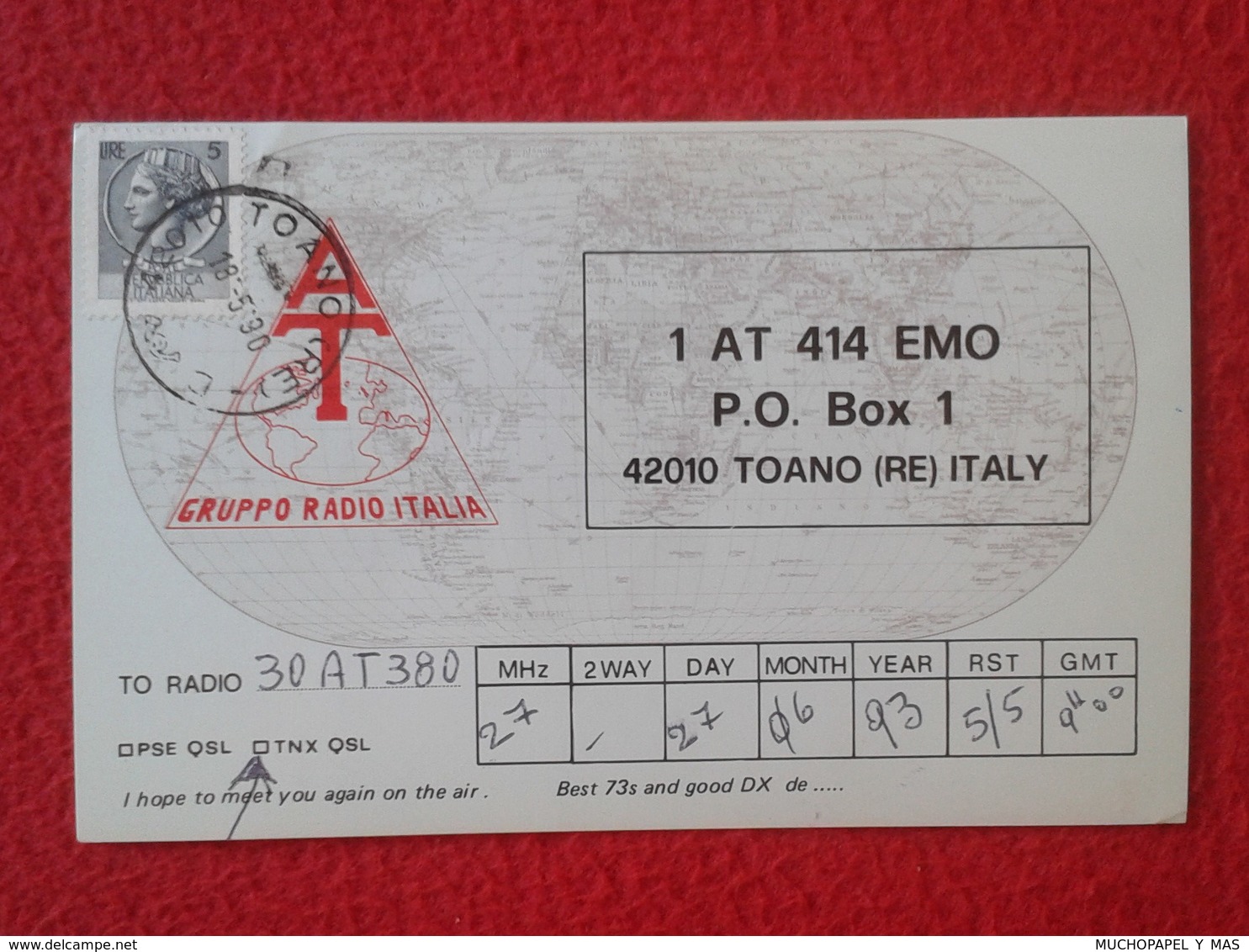 POSTAL TYPE POST CARD QSL RADIOAFICIONADOS RADIO AMATEUR GRUPPO AT ITALIA WORLD MAP MAPA DEL MUNDO MUNDIAL MUNDI ITALY.. - Otros & Sin Clasificación