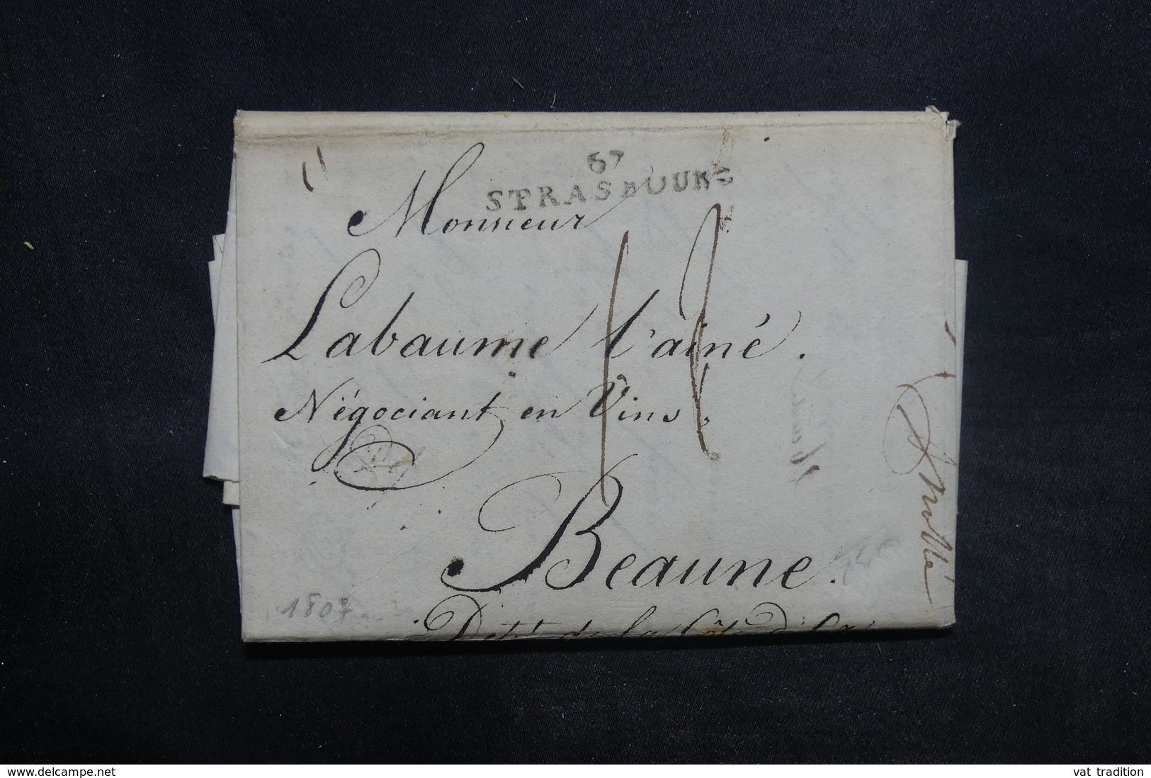 FRANCE - Lettre De Strasbourg Pour Beaune En 1807, Marque Postale " 67 Strasbourg " - L 35981 - 1801-1848: Voorlopers XIX